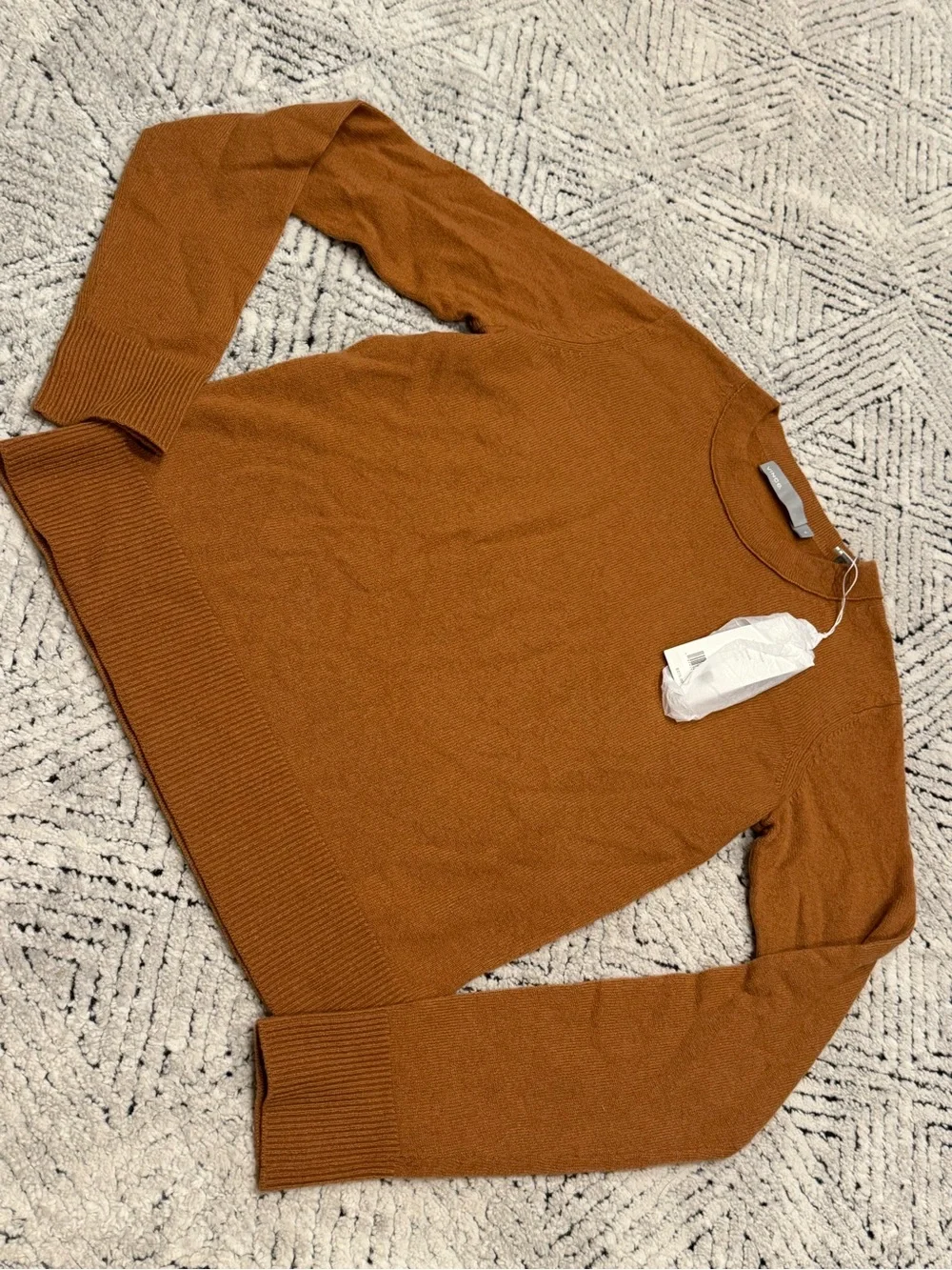 NWT Vince Overlay Crew 100% Cashmere Sweater Light Copper XS